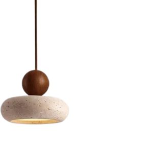 Japandi hanglamp — walnoot & travertin, Wabi‑Sabi eenvoud