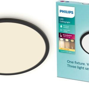 Philips SuperSlim 15W — compacte zwarte badkamerplafondlamp