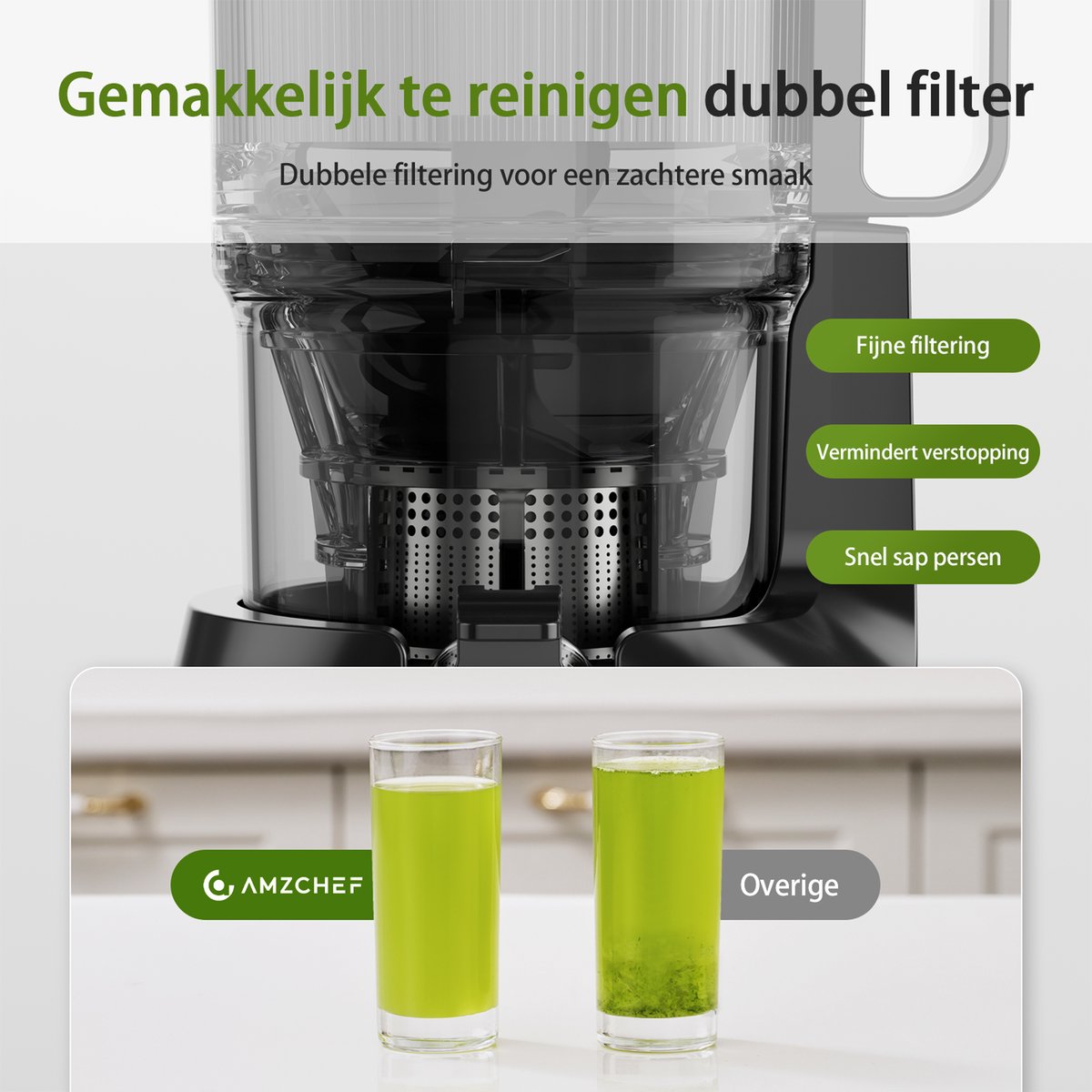 AMZCHEF Slowjuicer review: minder snijwerk (108 mm), koud persen