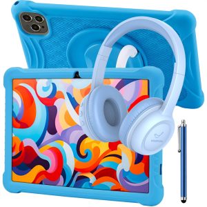 ATouch Combipakket - Kindertablet Tab 10 Plus + Kinderkoptelefoon - 64GB+64SD - Vanaf 3 jaar - Blauw review: veel opslag en ouderlijk toezicht