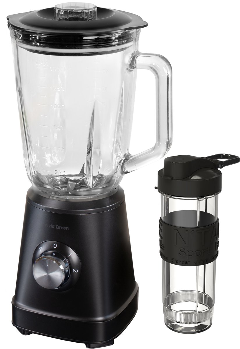 Blender 1200W - 1.5L - Smoothie Maker - Inclusief beker to go 570ml - Glas - Zwart - Vivid Green review: crushed ice