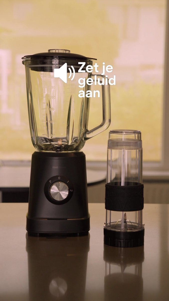 Blender 1200W - 1.5L - Smoothie Maker - Inclusief beker to go 570ml - Glas - Zwart - Vivid Green review: crushed ice