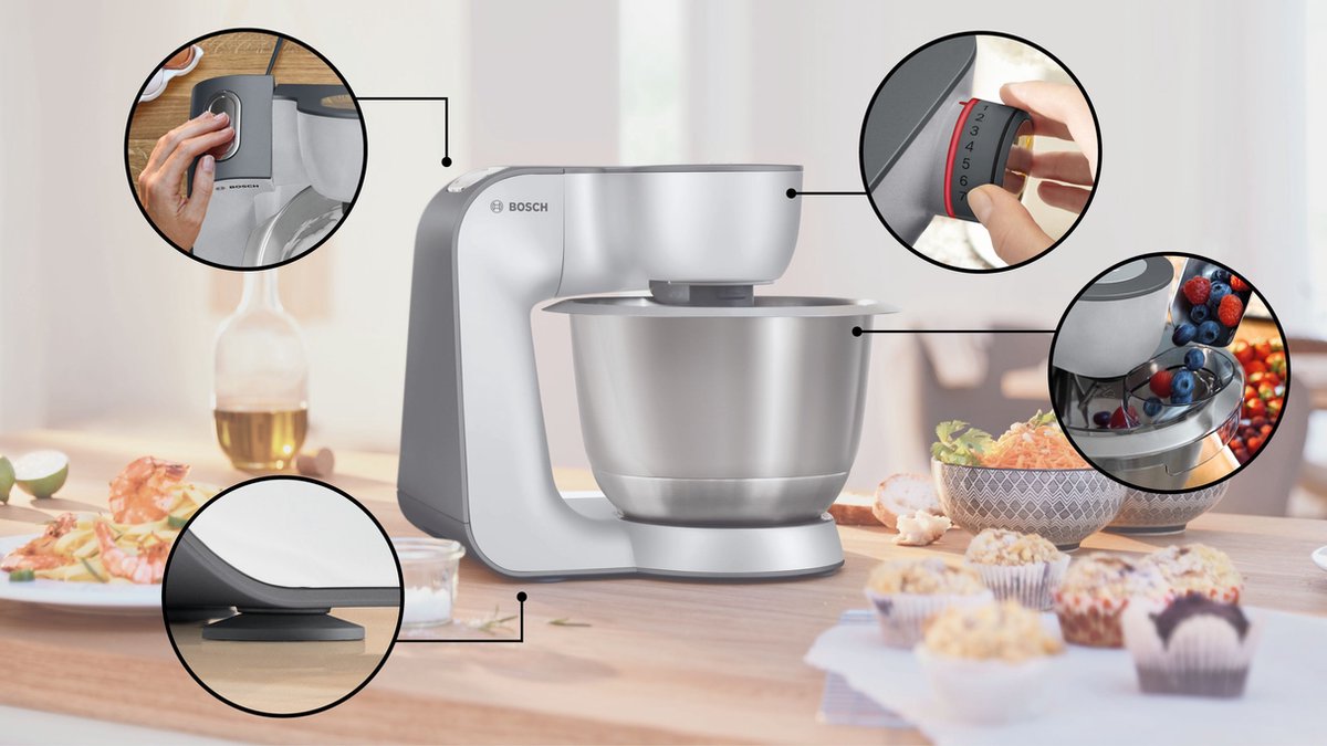 Bosch MUM5 - MUM5935B - Keukenmachine - 1000W - 3,9L - Donker zilver test: kneedt deeg snel, standmixer