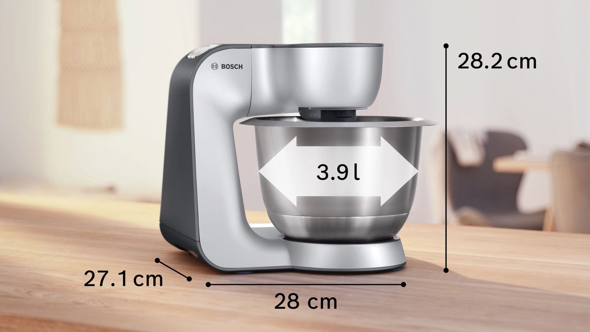 Bosch MUM5 - MUM5935B - Keukenmachine - 1000W - 3,9L - Donker zilver test: kneedt deeg snel, standmixer