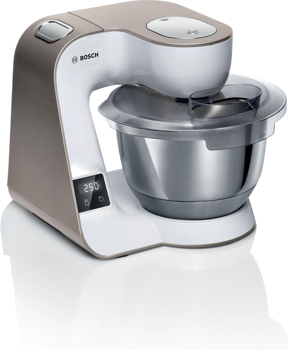 Bosch MUM5 - MUM5XW20 - Keukenmachine - 1000W - 3,9L - Met Weegschaal en Timer - Champagne test: sneller deeg kneden