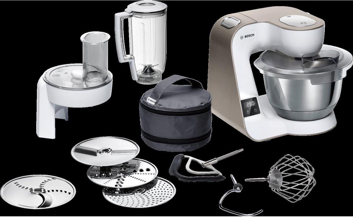 Bosch MUM5 - MUM5XW20 - Keukenmachine - 1000W - 3,9L - Met Weegschaal en Timer - Champagne test: sneller deeg kneden