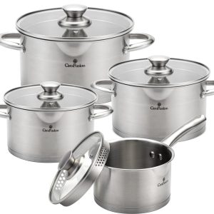 CeraFusion 8-delige RVS Pannenset - Kookpannen met Glazen Deksel - Inductie Pannen - Afgietrand, Maatverdeling en Schenktuit review: makkelijk afgieten, top voor inductie