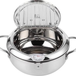 Deep Frying Pan Japanese Style Tempura Fryer Pan with Thermometer - Induction Cooker Chicken Pot Cookware for Kitchen Cooking - L 24cm review: perfecte tempura en...