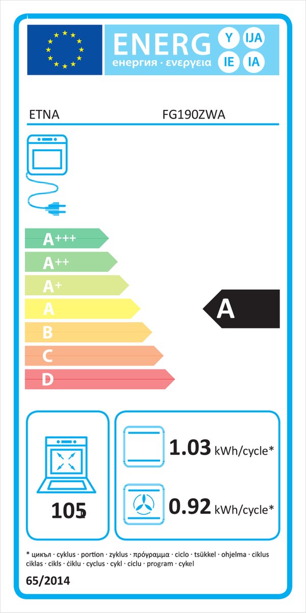 ETNA FG190ZWA - Gas/elektro fornuis - 90 cm - Zwart test vermogen