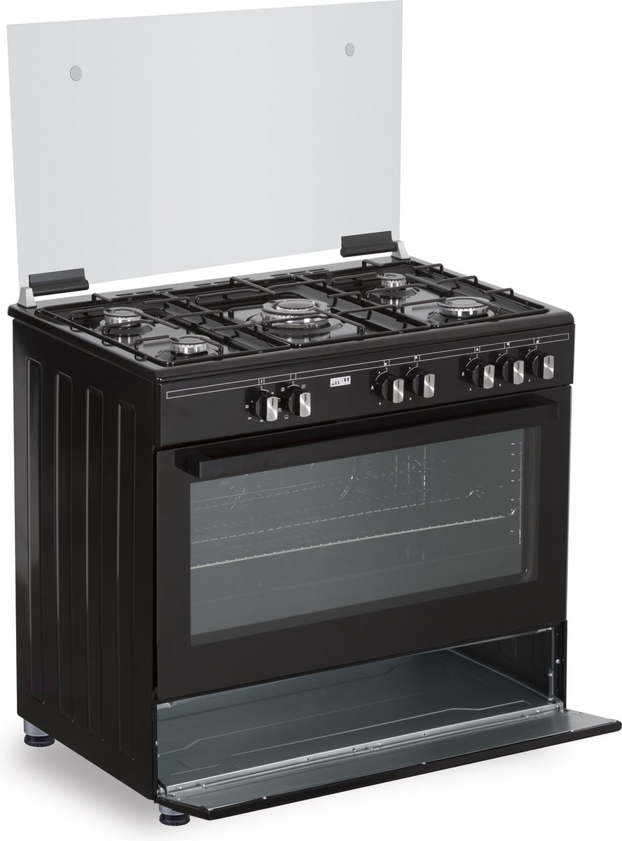 Fitelli FG9001ZW review: zwart 90cm gasfornuis, sneller bakken