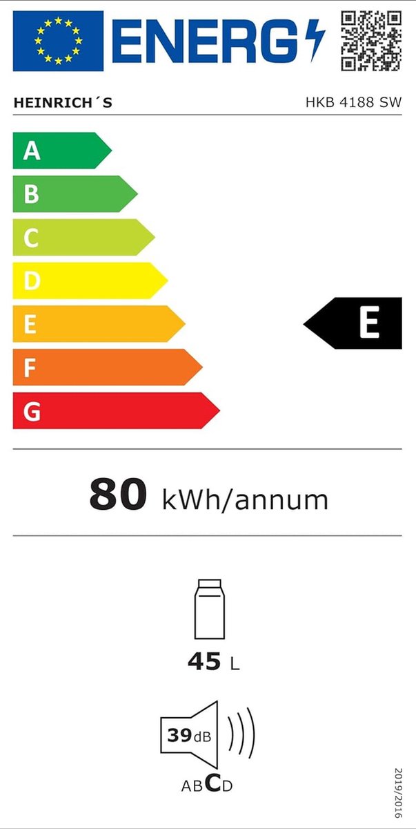 Heinrich's HKB4188SW mini koelkast met vriesvak - zwart - 45 liter review: energiezuinig