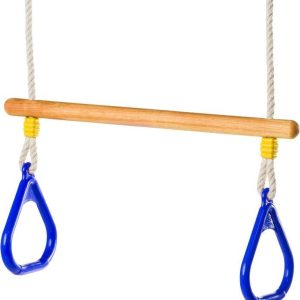 Houten trapeze lijnzaadolie met driehoeksringen Blauw PH Touwtest