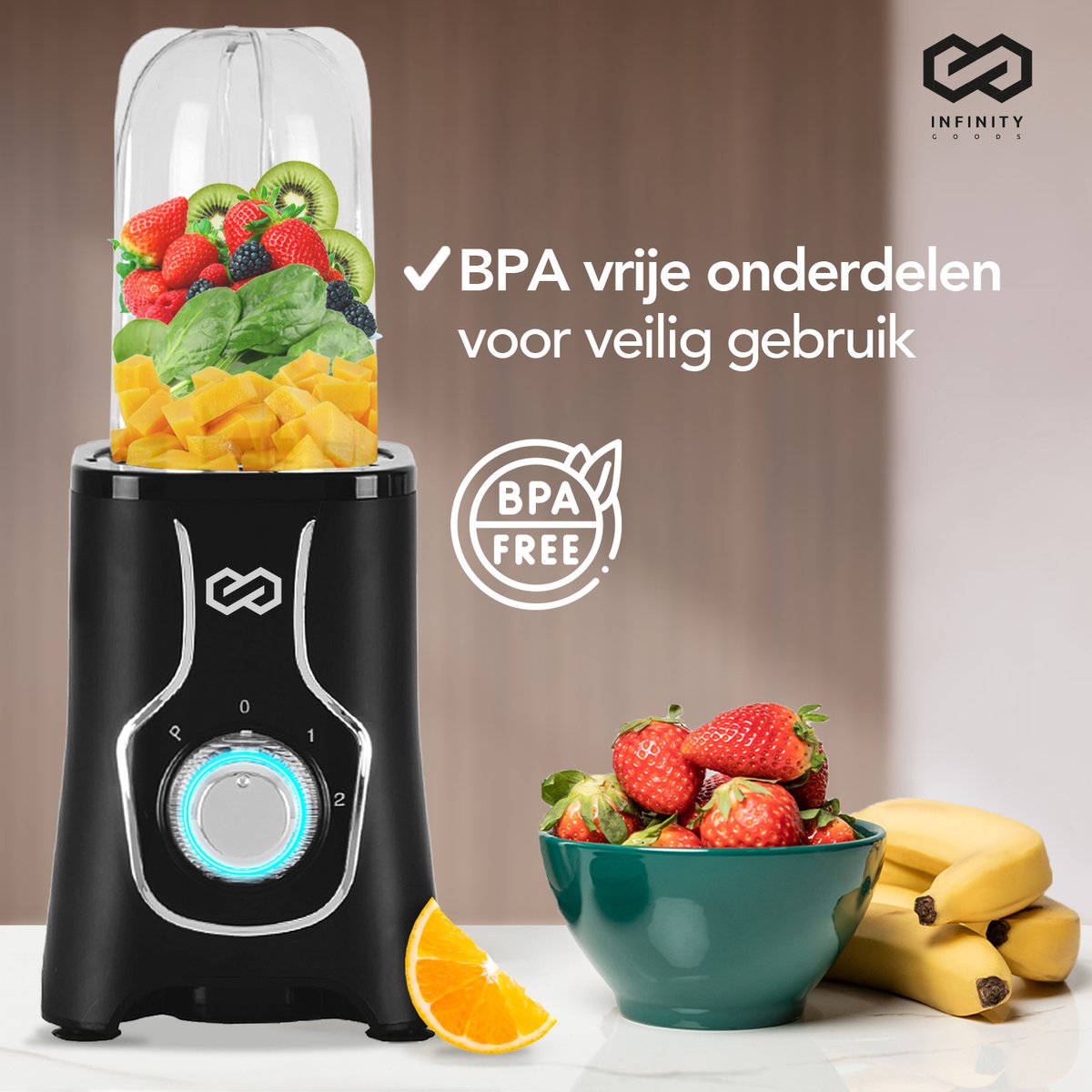 Infinity Goods Blender review: smoothie maker met 4 to-go bekers