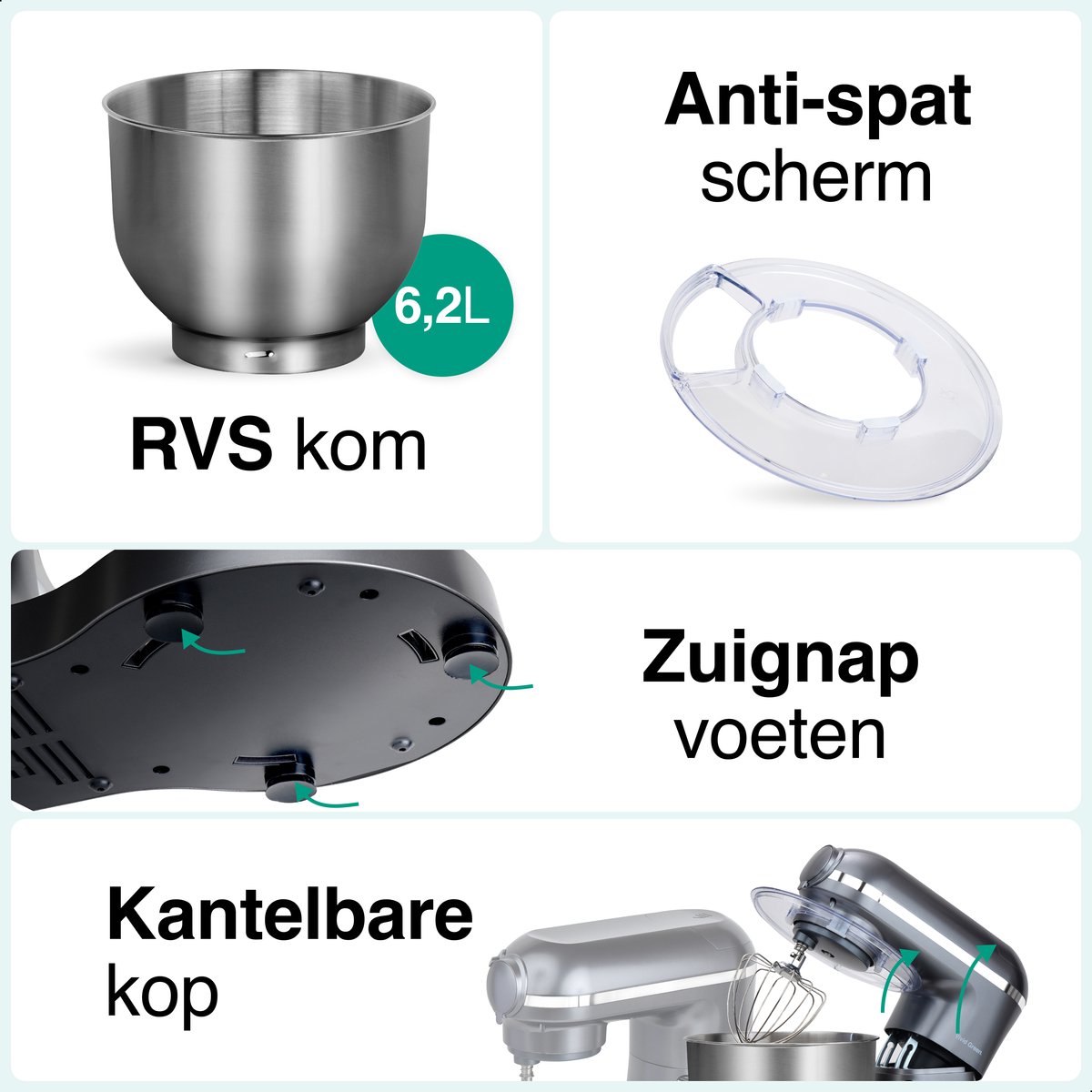 Keukenmachine multifunctioneel 2000W test: 6,2L kom keukenrobot