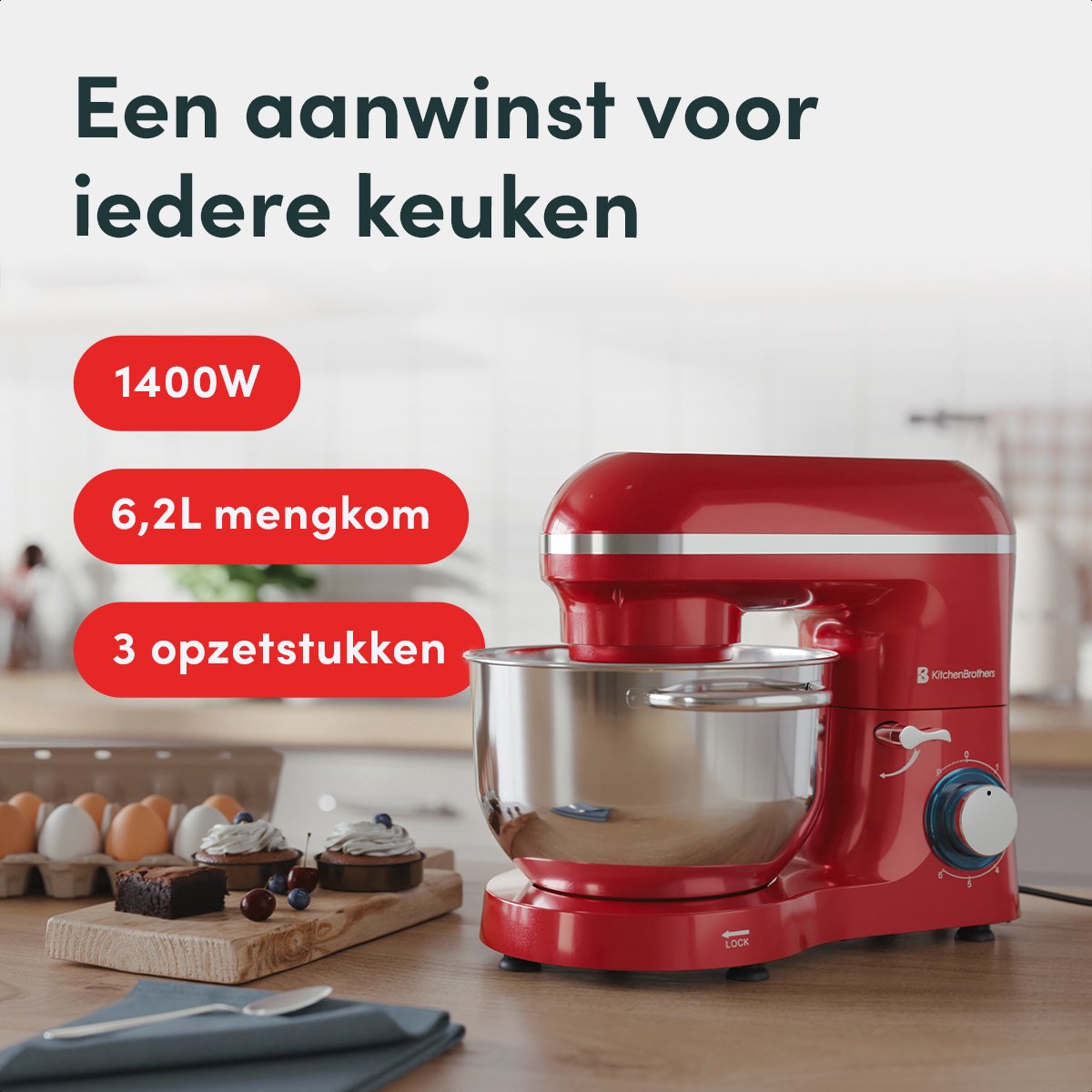 KitchenBrothers 2000W Keukenmachine review: brooddeeg in 6,2L kom