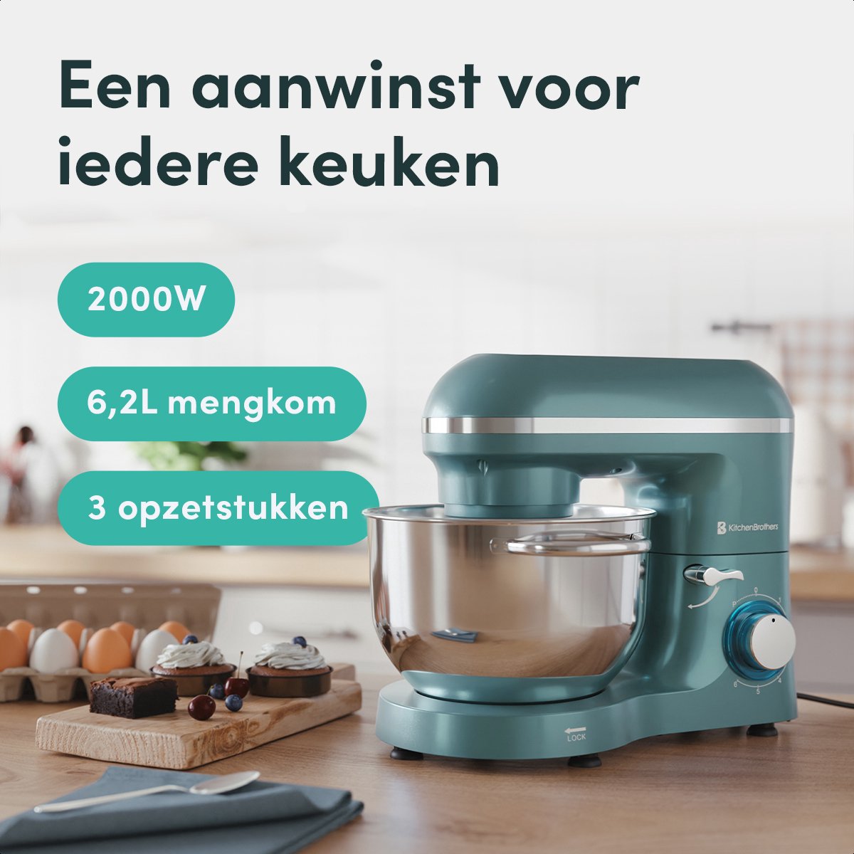 KitchenBrothers 2000W Keukenmachine test: 6,2L mixen, beste koop
