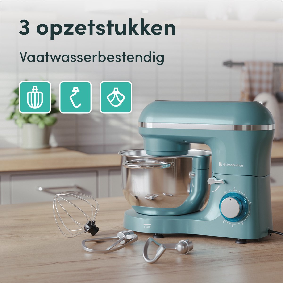KitchenBrothers 2000W Keukenmachine test: 6,2L mixen, beste koop