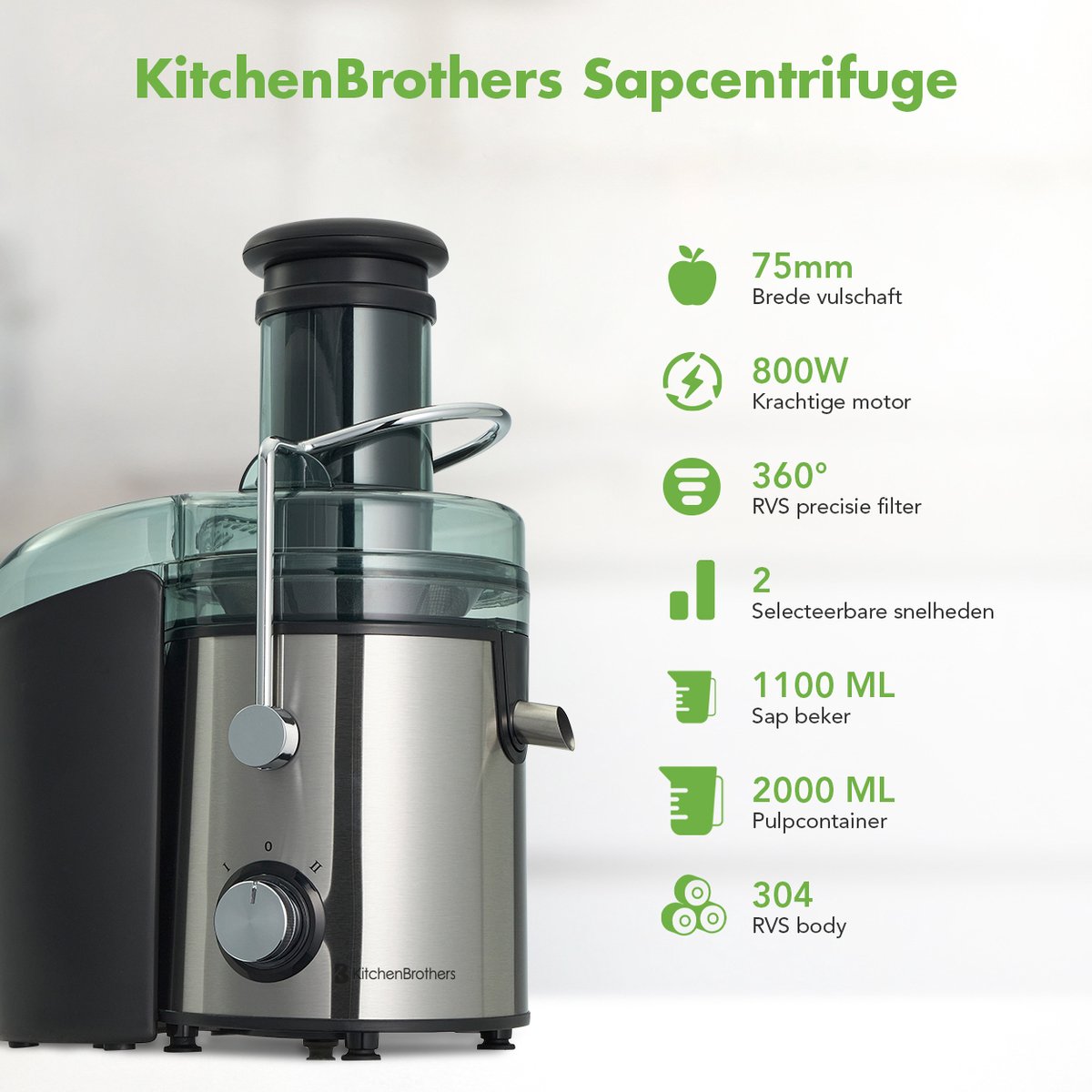 KitchenBrothers Sapcentrifuge review: snel sap met 800W juicer
