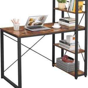Mazazu - Bureau - Computertafel met planken - Thuiskantoor - Industrieel - Vintage - Bruin/zwart - 60x120x76/120 review: ruimtebesparend thuiskantoor
