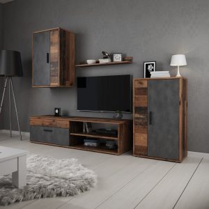Meubella - Wandmeubel Bellini - Grijs - Donker Old Wood test tv