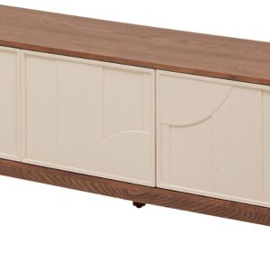 MISOU TV Meubel met Deuren en Lades - Wandkast - 140x40x42cm - TV Kast - Sidetable - Hout - Donkerbruin - met Beige details - Retro - Organisch - BUA review: stijlvolle...