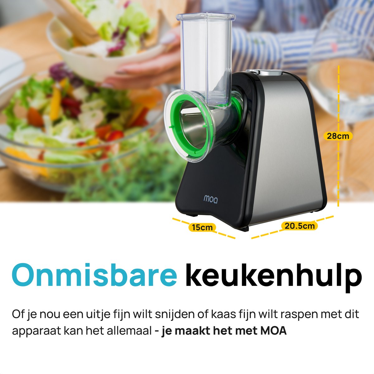 MOA Foodprocessor - Groentesnijder - Hakmolen - Meerdere Opzetstukken - Uiensnijder - RVS/Zwart review: sneller snijden met keukenmachine