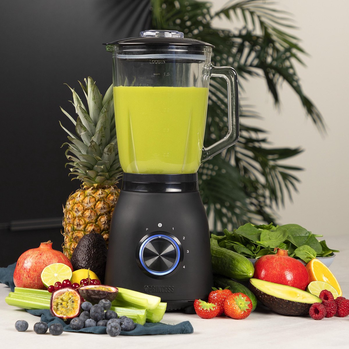 Princess 212092 Black Steel Blender 1000 - 4 Snelheden – Krachtig 1000W - 1.5 L - Glaskan test: smoothies en ijs crushen, beste blender