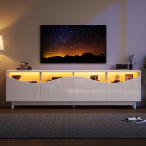 Re-purelife® Wit Hoogglans Gebogen TV-Meubel review met LED-sfeer