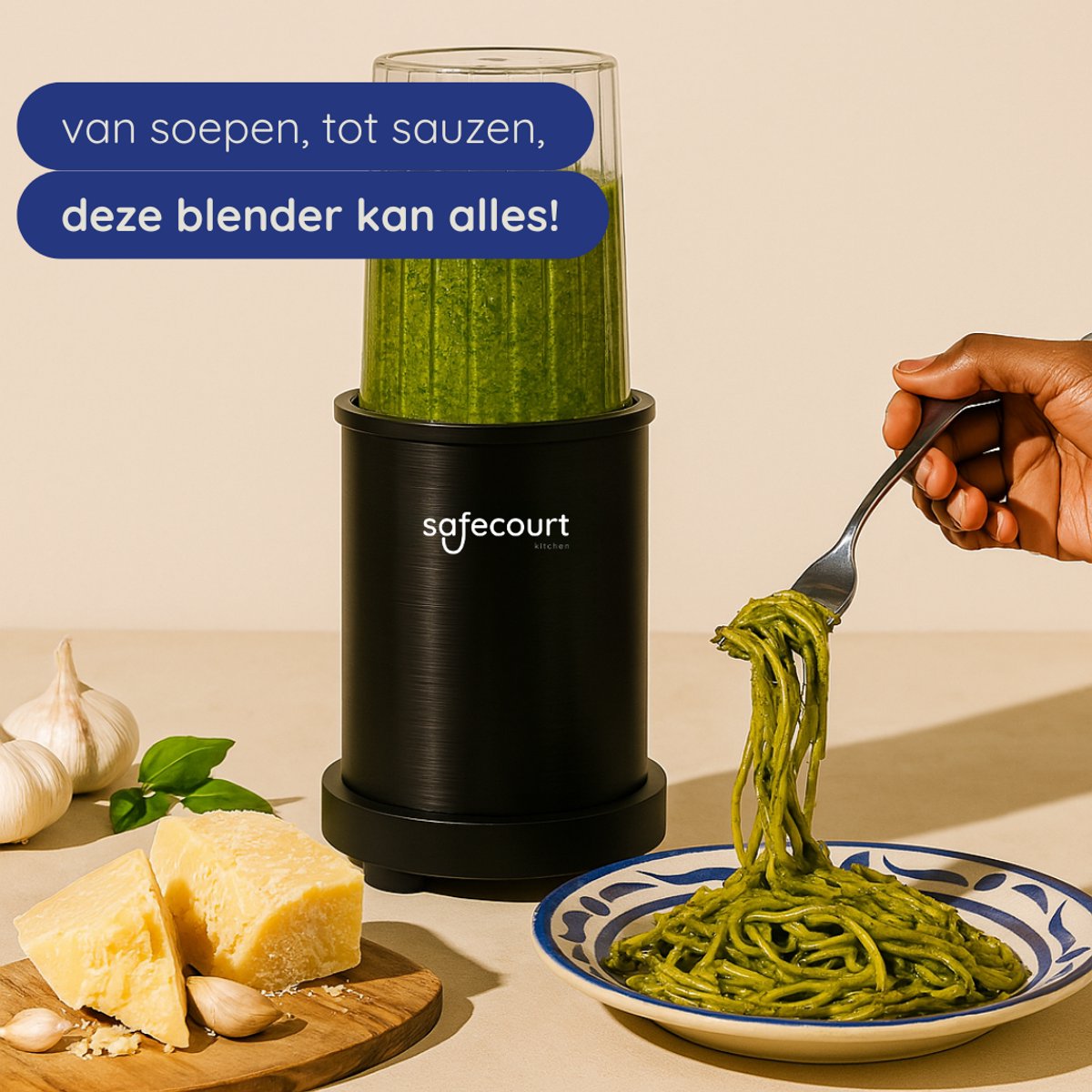 Safecourt Kitchen Power Blender – 1200W – Smoothie Maker voor IJs & Bevroren Fruit – BPA-vrij – To-Go Beker – Zwart review: razendsnel ijs crushen, beste blender voor smoothies