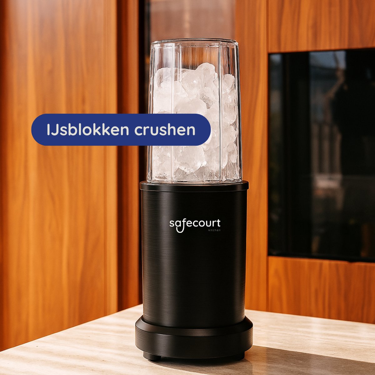 Safecourt Kitchen Power Blender – 1200W – Smoothie Maker voor IJs & Bevroren Fruit – BPA-vrij – To-Go Beker – Zwart review: razendsnel ijs crushen, beste blender voor smoothies