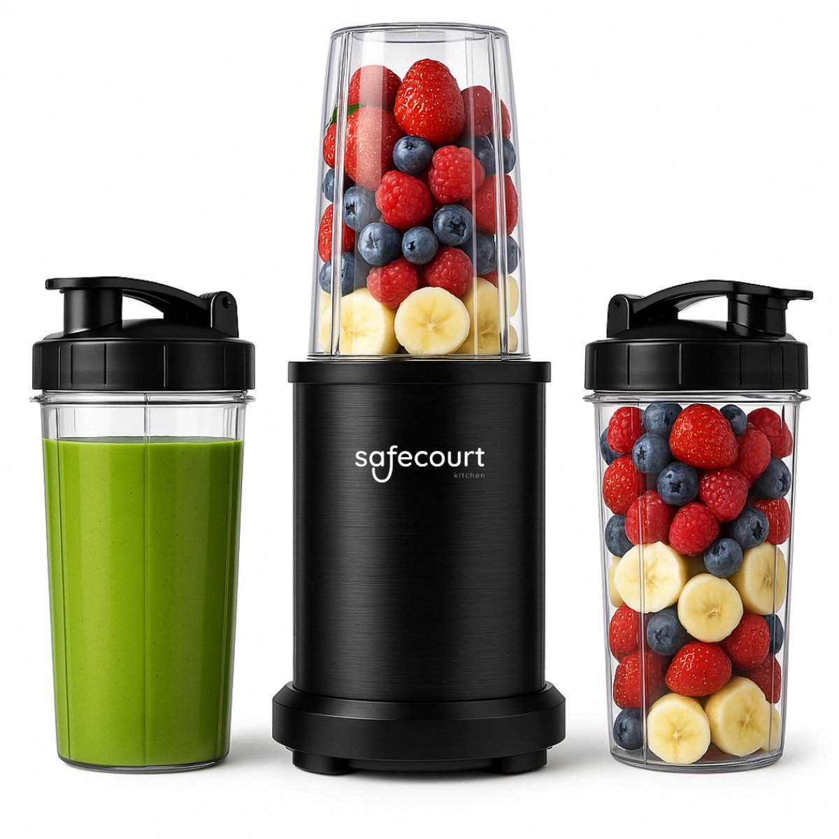 Safecourt Kitchen Power Blender – 1200W – Smoothie Maker voor IJs & Bevroren Fruit – BPA-vrij – To-Go Beker – Zwart review: razendsnel ijs crushen, beste blender voor smoothies