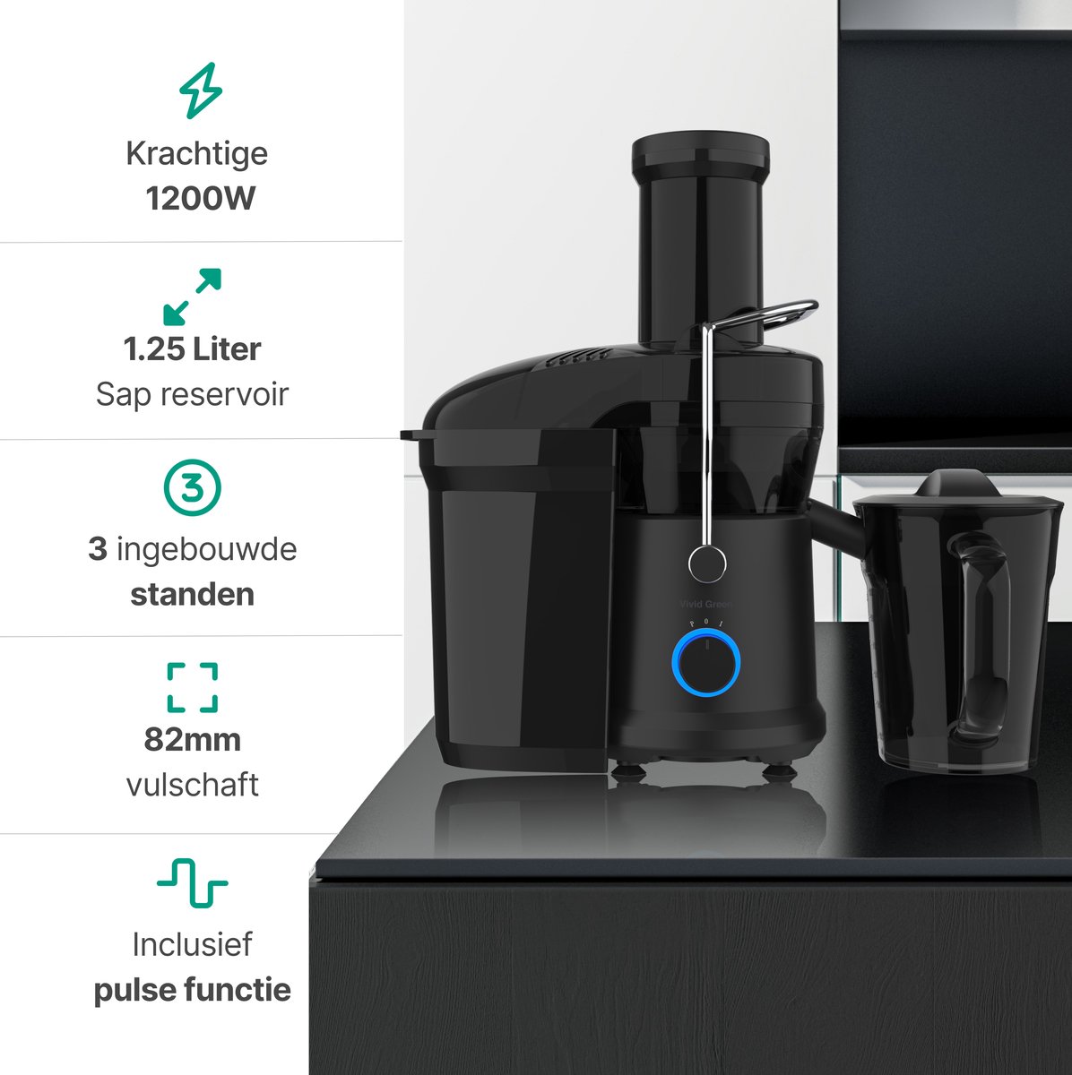 Sapcentrifuge - Voor Groenten en Fruit - Juicer - 1200W - 1.25 L - 3 snelheden - Vivid Green review: snel sap persen, beste koop