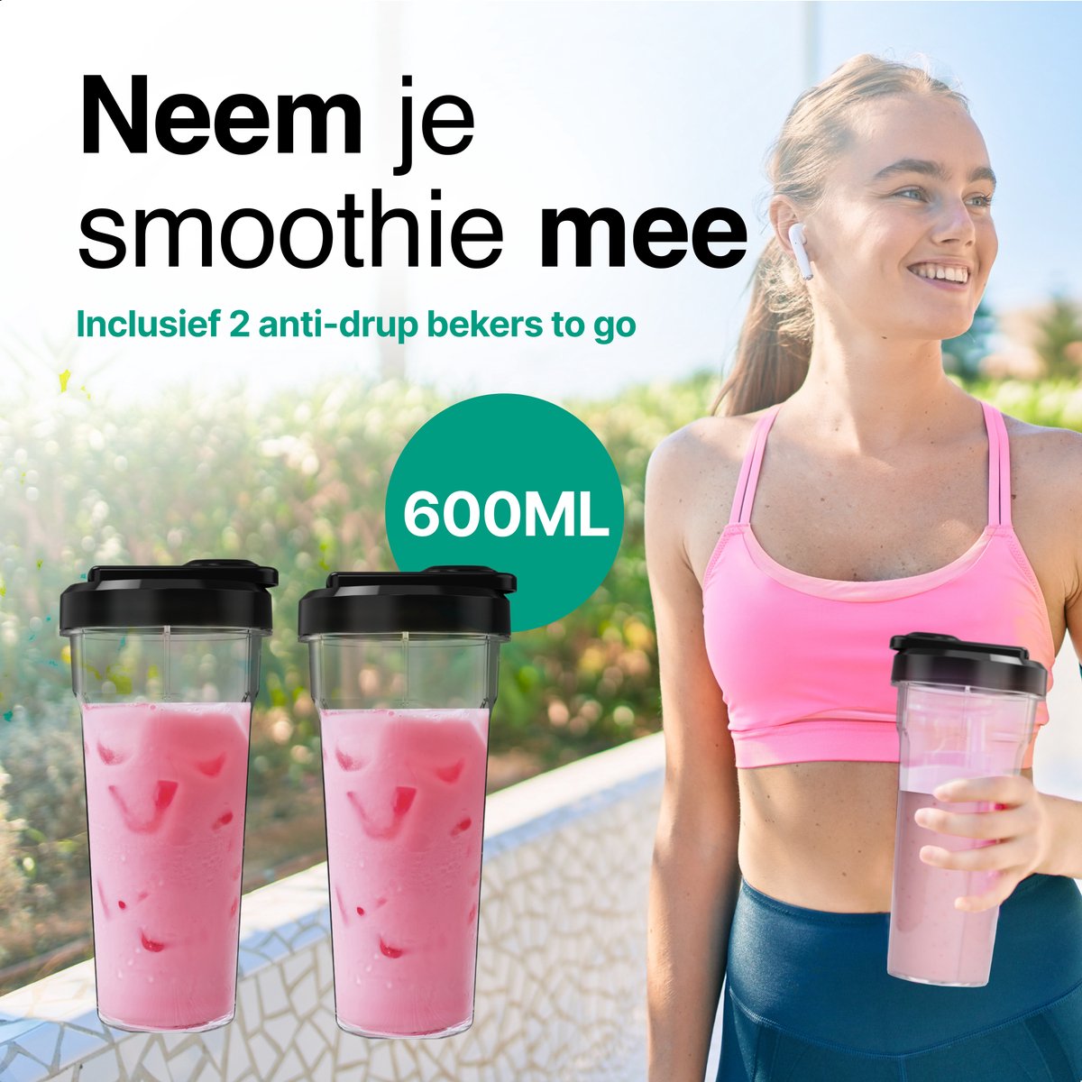 Smoothie Blender to go met 2x Beker 600ML – Maker - Zwart – Vivid Green review: onderweg smoothies, beste koop