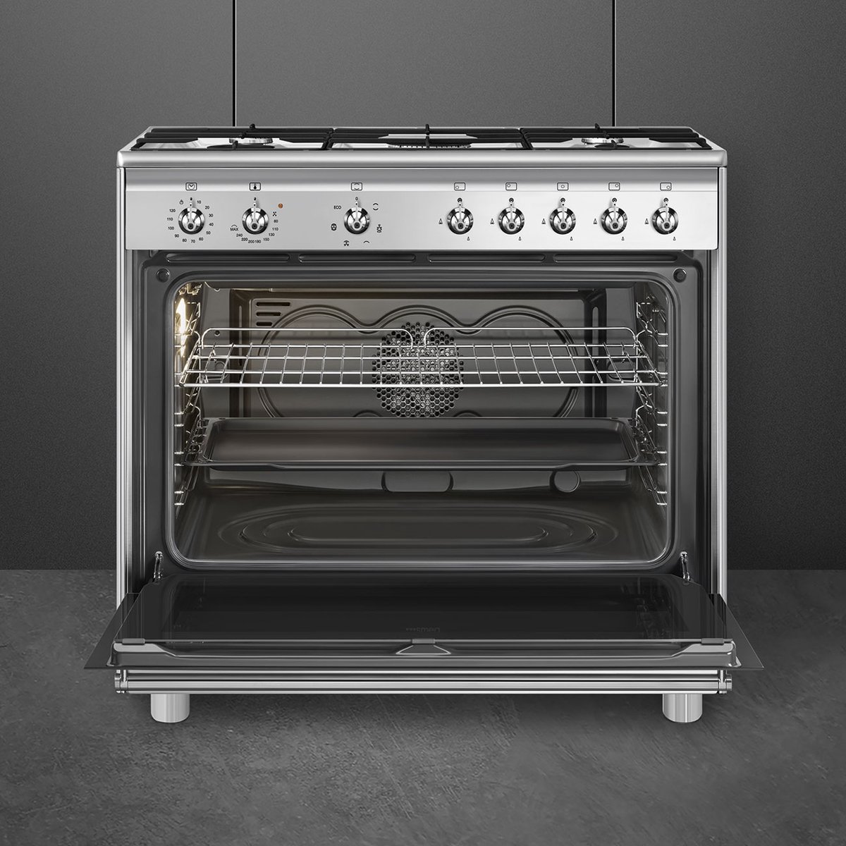 Test wok SMEG CX91GMXNLK - Gasfornuis - 90 cm - RVS - 5 kookzones