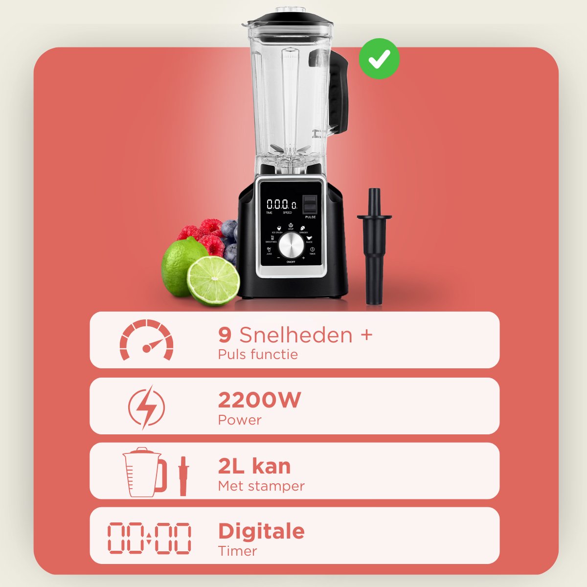 VAIVE Pro+ Power Blender - 2L - 2200W - 9 Snelheden - Perfect voor Smoothies & IJscrushen review: sneller smoothies en ijs crushen, krachtig keukenapparaat
