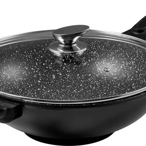 Wok in steen-look - 32 cm - met glazen deksel - stevig en multifunctioneel review: snelle roerbak, ideale wokpan