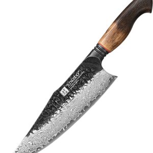 XinZuo Koksmes Damascus – X06 Mo Series – 22 cm – Gebrand Eiken Handvat – Professioneel Keukenmes review: precisie snijden en lange scherpte