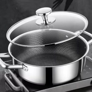 Hapjespan inductie RVS Ø 28 cm test: honingraat anti-aanbaklaag