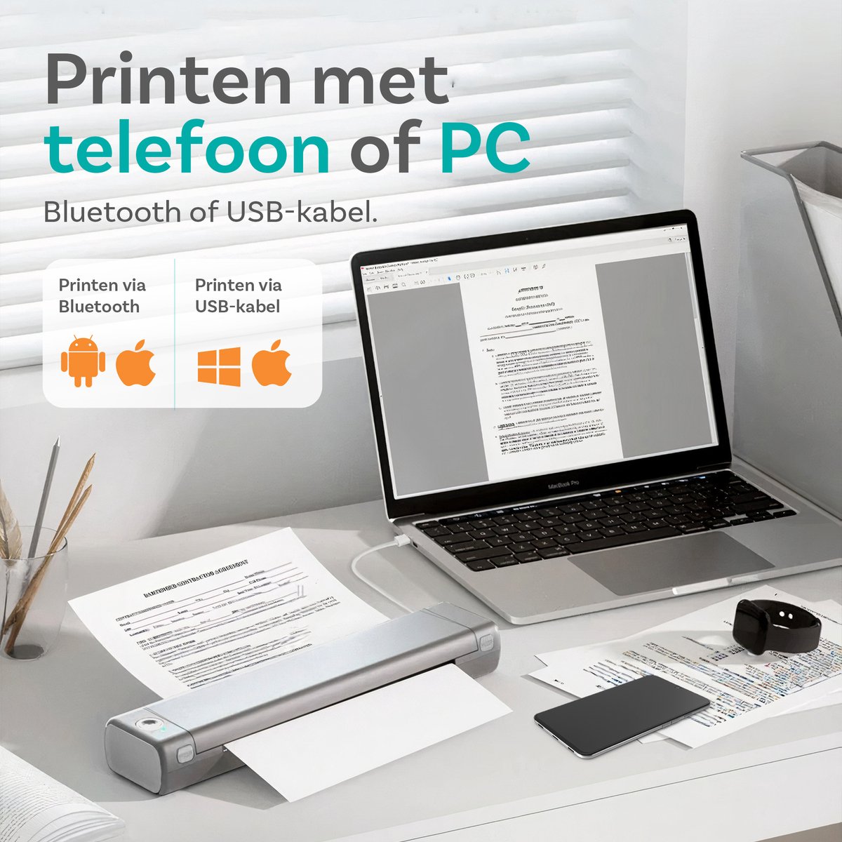 Pora&Co - Thermal Printer - Portable Printer A4 test zonder inkt