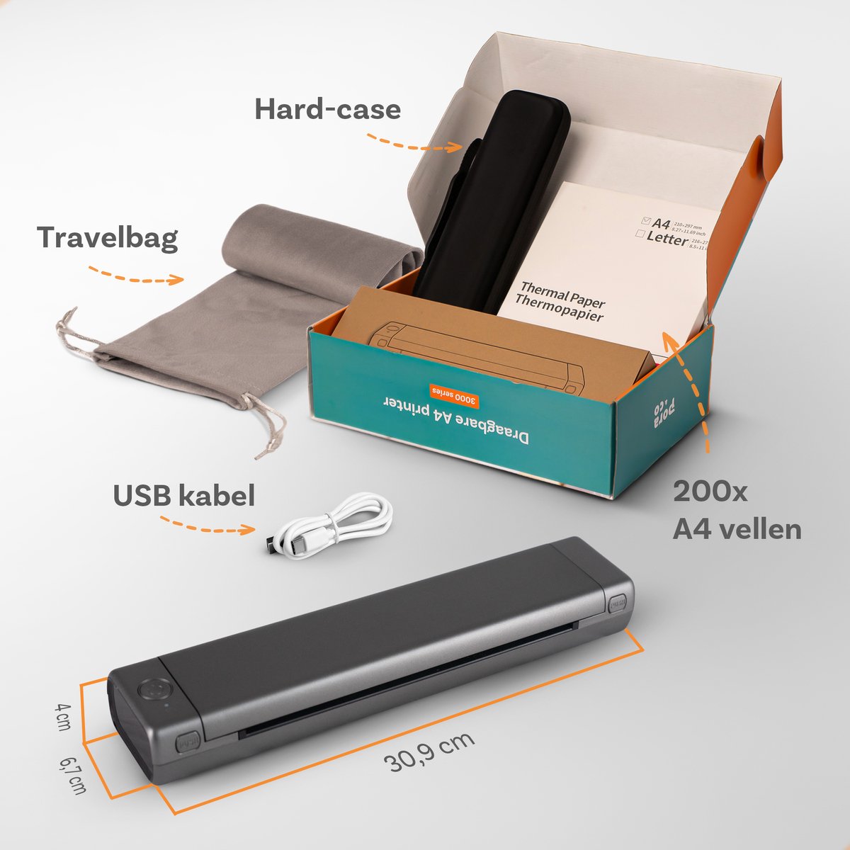 Pora&Co - Thermal Printer - Portable Printer A4 test zonder inkt