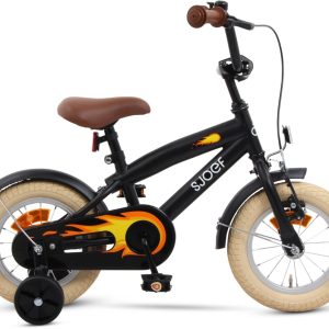 SJOEF Cruise Jongensfiets 12 inch Mat Zwart test met zijwieltjes