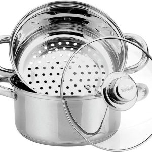 Stoompan - Rijst- en Groentestomer 3-Delig - Ø 18 cm – 2.5L - Roestvrijstaal Met Glasdeksel - FIRENZE review: gezond koken, vitamines behouden