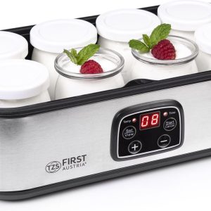 TZS First Austria Yoghurtmaker - 25W - Timer - Inclusief 8x180ml glazen potjes - Zilver review: huisgemaakte yoghurt, probiotica