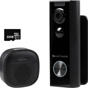 Quality4Less™ - Slimme Draadloze Video Deurbel met camera - 3MP Ultra HD - Wifi deurbel - Zonder abonnement - Incl. draadloze gong en 32GB SD-Kaart - Zwart review: helder 3MP...