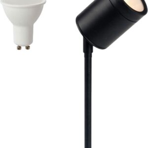 Prikspot GU10 zand zwart + 1x 4.9W GU10 LED lamp 3000K LAMPINNO test: warme tuinverlichting
