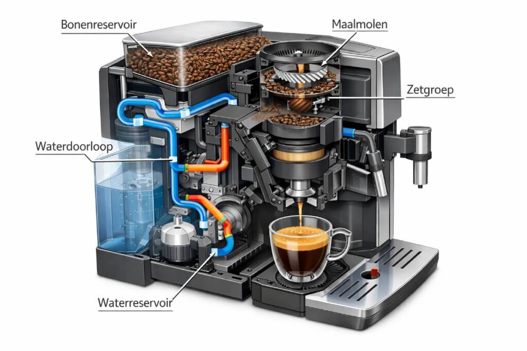 Hoe werkt een volautomatisch koffiezetapparaat met bonenreservoir precies?
