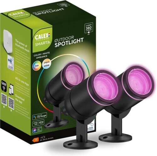 Calex Smart Outdoor LED Buitenlamp – Set van 2 stuks – Slimme Grondspot – RGB en Warm Wit Licht – 4W – Zwart review: sfeervolle tuinverlichting