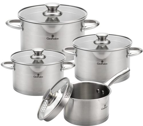 CeraFusion 8-delige RVS Pannenset – Kookpannen met Glazen Deksel – Inductie Pannen – Afgietrand, Maatverdeling en Schenktuit review: makkelijk afgieten, top voor inductie