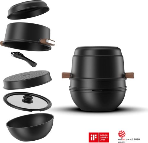 CookingTotem® | 6-Delige Stapelbare Non-stick Pannenset | Zwart review — ruimte besparen