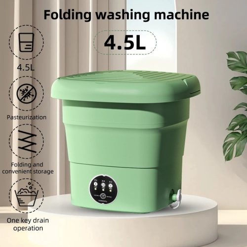 Draagbare Wasmachine – Mini Wasmachine met Centrifuge – Opvouwbare Wasmachine – 4,5 liter – Netstroom – Groen review: snel wassen op camping